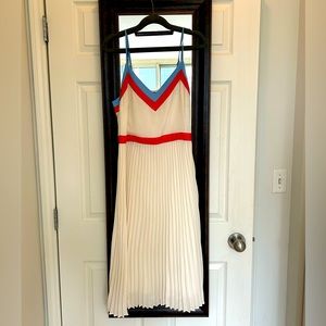 Pleated white Banana Republic midi dress size 8.